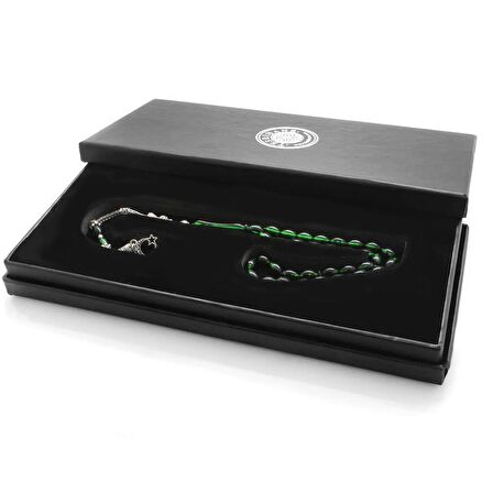 Ayyıldız Kararmaz Metal Püsküllü Arpa Kesim Süzme Yeşil-Siyah Ateş Kehribar Tesbih