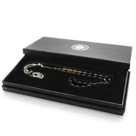 Kararmaz Metal Ayyıldız Püsküllü Arpa Kesim Süzme Siyah-Beyaz Ateş Kehribar Tesbih