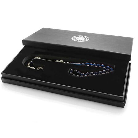 Kararmaz Metal Ayyıldız Püsküllü Küre Kesim Süzme Mavi-Siyah Sıkma Kehribar Tesbih