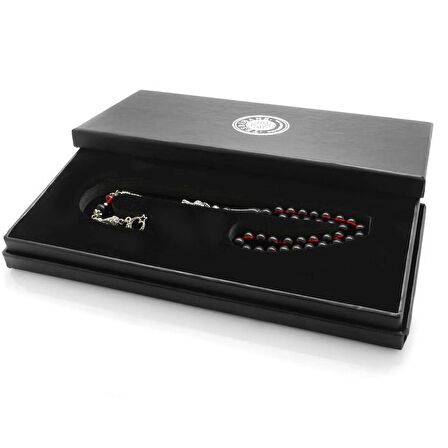 Kararmaz Metal Ayyıldız Püsküllü Küre Kesim Kırmızı-Siyah Ateş Kehribar Tesbih