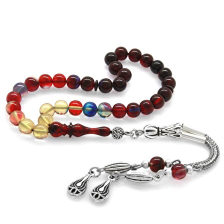 Kararmaz Metal Püsküllü Küre Kesim Bilek Boy Süzme Bonibon Ateş Kehribar Tesbih