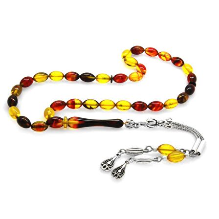 Kararmaz Metal Su Damlası Püsküllü Arpa Kesim Bilek Boy Bala-Kırmızı Ateş Kehribar Tesbih