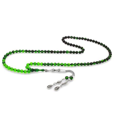 Kararmaz Metal Su Damlası Püsküllü Küre Kesim Süzme Yeşil-Siyah Ateş Kehribar 99luk Tesbih