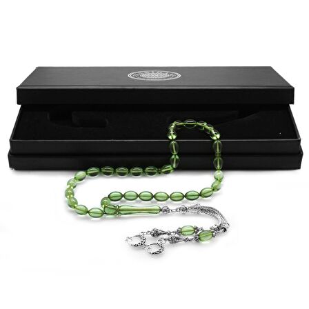 Kararmaz Metal Ayyıldız Püsküllü Arpa Kesim Su Yeşili Ateş Kehribar Tesbih