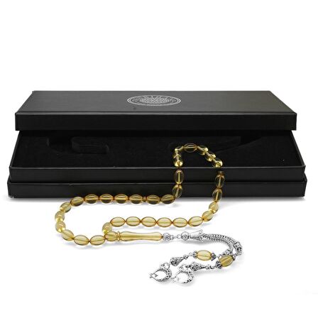 Kararmaz Metal Ayyıldız Püsküllü Arpa Kesim Şeffaf Beyaz Ateş Kehribar Tesbih