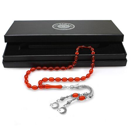 Kararmaz Metal Ayyıldız Püsküllü Arpa Kesim Kırmızı Ateş Kehribar Tesbih