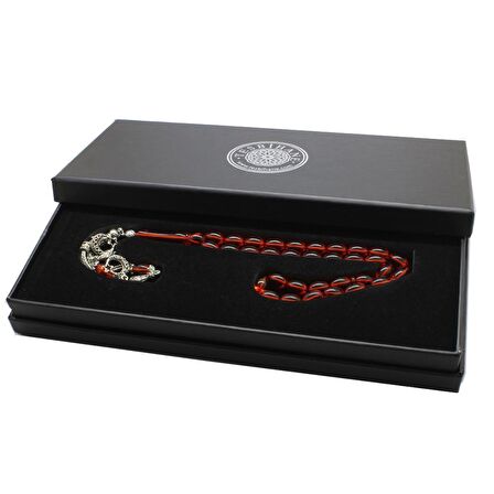 Kararmaz Metal Ayyıldız Püsküllü Arpa Kesim Kırmızı Ateş Kehribar Tesbih