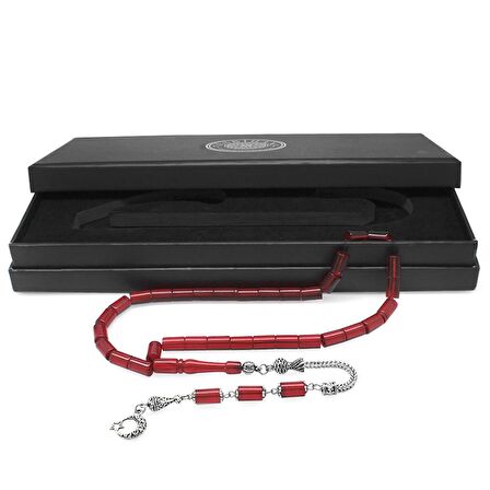 Kararmaz Metal Püsküllü Kesme Kesim Kırmızı Ateş Kehribar Tesbih