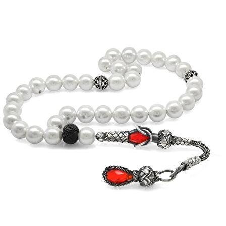 1000 Ayar Gümüş Kazaz Püsküllü Küre Kesim Mayorka İnci Doğaltaş Tesbih