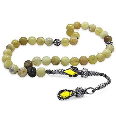 1000 Ayar Gümüş Kazaz Püsküllü Küre Kesim Opal Doğaltaş Tesbih