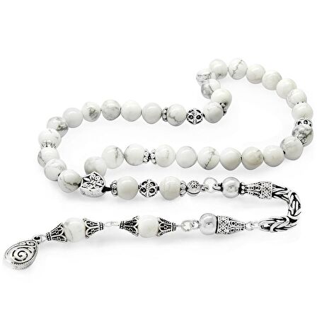 Koleksiyonluk 925 Ayar Gümüş Püsküllü Küre Kesim Havlit Doğaltaş Tesbih