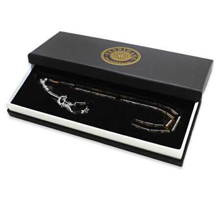 Kararmaz Metal Püsküllü Kesme Kesim Siyah-Beyaz Ateş Kehribar Tesbih