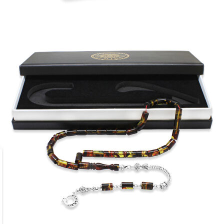 Kararmaz Metal Püsküllü Kesme Kesim Bala-Siyah Ateş Kehribar Tesbih