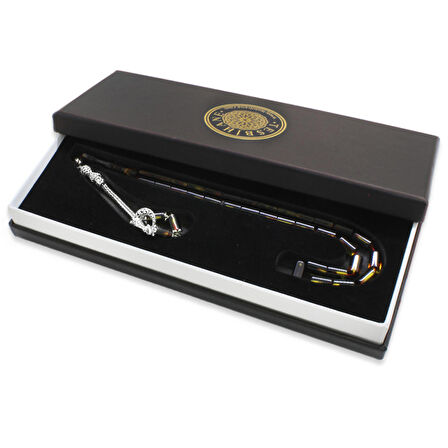 Kararmaz Metal Püsküllü Kesme Kesim Bala-Siyah Ateş Kehribar Tesbih