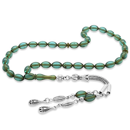 Kararmaz Metal Su Damlası Püsküllü Arpa Kesim Bilek Boy Su Mavisi Ateş Kehribar Tesbih