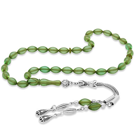 Kararmaz Metal Su Damlası Püsküllü Arpa Kesim Bilek Boy Su Yeşili Ateş Kehribar Tesbih