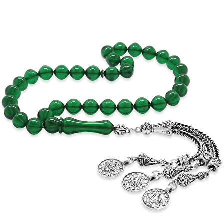 Kararmaz Metal Mecidiye Püsküllü İstanbul Kesim Yeşil Ateş Kehribar Tesbih