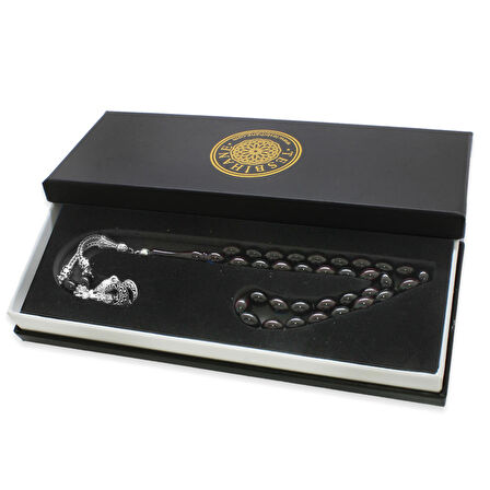 Kararmaz Metal Ayyıldız Püsküllü Arpa Kesim Turkuaz-Siyah Ateş Kehribar Tesbih