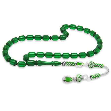 Bakır Kazaz Püsküllü Uçlu Kapsül Kesim Yeşil Ateş Kehribar Tesbih