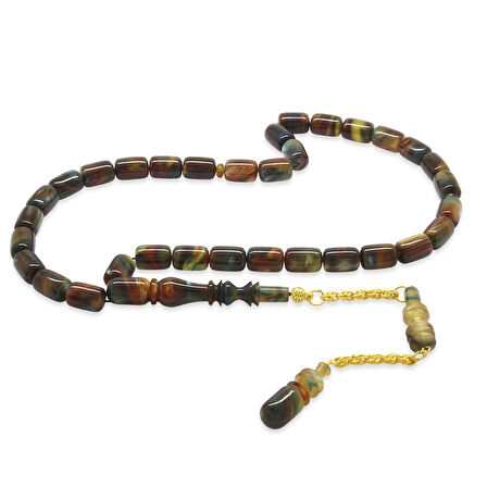 Gold Renk 925 Ayar Gümüş Püsküllü İmamesı Usta İşçilikli Kapsül Kesim Sedefli Bonibon Katalin Tesbih