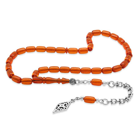 Kararmaz Metal Arnavut Zincir Püsküllü Kapsül Kesim Kırmızı Bilek Boy Ateş Kehribar Tesbih