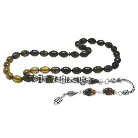 925 Ayar Gümüş Nakkaş İmameli Zülfikar Tasarım Süzme Soft Yeşil Siyah Ateş Kehribar Tesbih