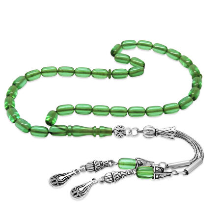 Kararmaz Metal 2 li Kamçı Püsküllü Kapsül Kesim Bilek Boy Yeşil Ateş Kehribar Tesbih