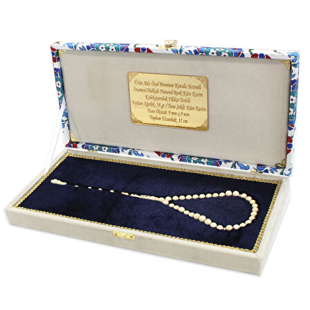 Özel Premium Kutulu Sistemli İmamesi Halkalı Natural Renk Küre Kesim Koleksiyonluk Fildişi Tesbih