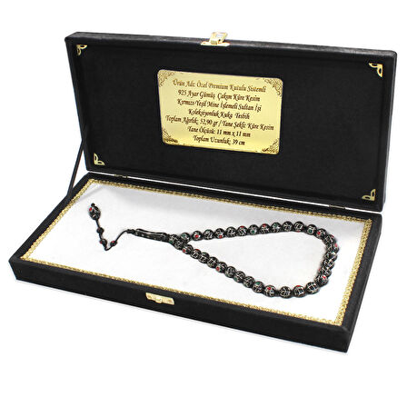 Özel Premium Kutulu Sistemli 925 Ayar Gümüş Çakım Küre Kesim Kırmızı Yeşil Mine İşlemeli Sultan İşi Koleksiyonluk Kuka Tesbih