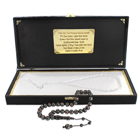 Özel Premium Kutulu Sistemli 925 Ayar Gümüş Çakım Küre Kesim Kırmızı Yeşil Mine İşlemeli Sultan İşi Koleksiyonluk Kuka Tesbih