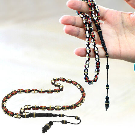 Sistemli Beyaz Kırmızı Mine Dolgulu Pirinç Sarmal Kapsül Kesim Kuka Tesbih