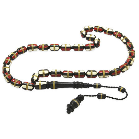 Sistemli Beyaz Kırmızı Mine Dolgulu Pirinç Sarmal Kapsül Kesim Kuka Tesbih