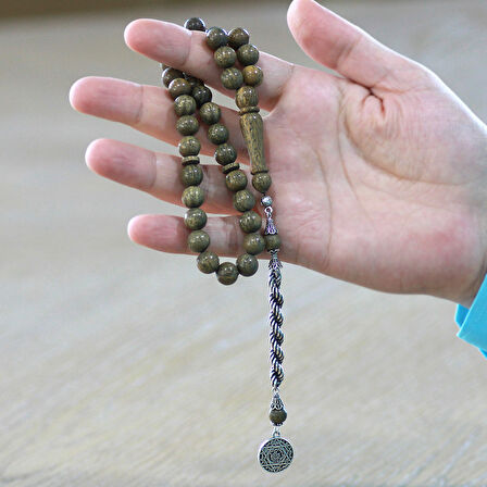 925 Ayar Gümüş Halat Püsküllü Küre Kesim Açık Kahverengi Pelesenk Tesbih