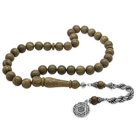 925 Ayar Gümüş Halat Püsküllü Küre Kesim Açık Kahverengi Pelesenk Tesbih