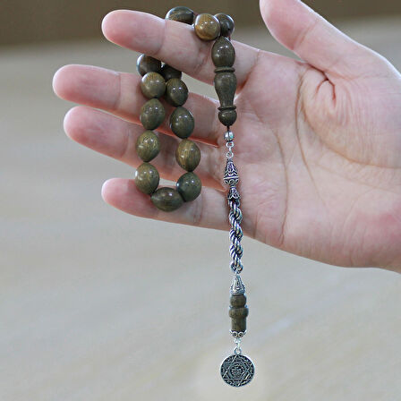 925 Ayar Gümüş Halat Püsküllü Arpa Kesim Kahverengi Pelesenk Efe Tesbih