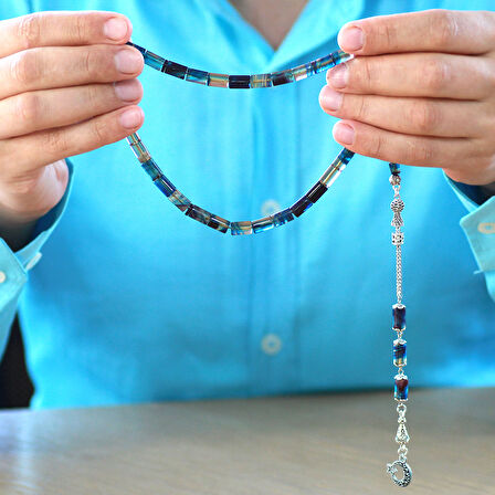 Kararmaz Metal Püsküllü Kesme Kesim Mavi Beyaz Ateş Kehribar Tesbih