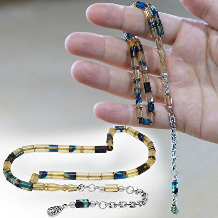 Kararmaz Metal Arnavut Püsküllü Kesme Kesim Mavi Beyaz Bilek Boy Ateş Kehribar Tesbih