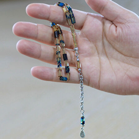 Kararmaz Metal Arnavut Püsküllü Kesme Kesim Mavi Beyaz Bilek Boy Ateş Kehribar Tesbih