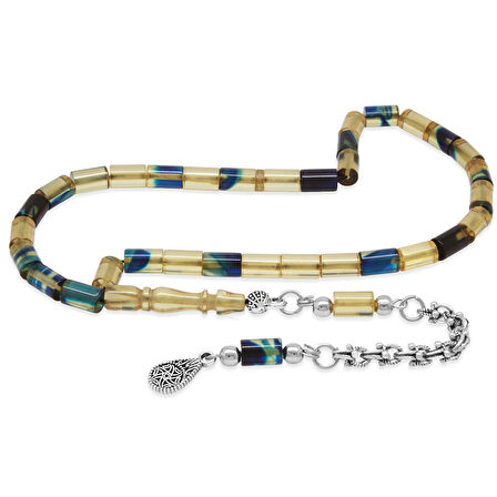 Kararmaz Metal Arnavut Püsküllü Kesme Kesim Mavi Beyaz Bilek Boy Ateş Kehribar Tesbih