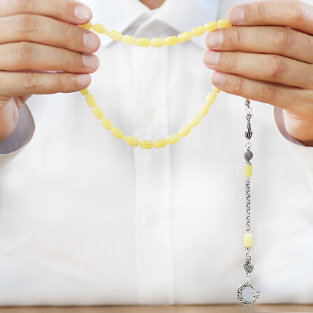 Kararmaz Metal Kafes Zincir Püsküllü Kapsül Kesim Sarı Beyaz Hareli Beyrut Kehribar Tesbih