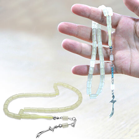 Kararmaz Metal Zülfikar Püsküllü Kesme Kesim Şeffaf Renk Kedigözü Tesbih