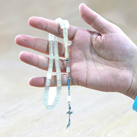 Kararmaz Metal Zülfikar Püsküllü Kesme Kesim Şeffaf Renk Kedigözü Tesbih