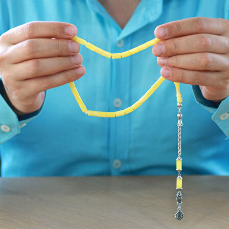 Kararmaz Metal Arnavut Zincir Püsküllü Kesme Kesim Sarı Beyaz Hareli Beyrut Kehribar Tesbih