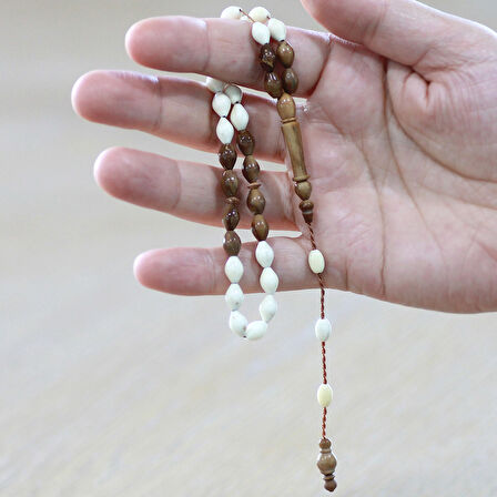 Sistemli Kuka İmameli Arpa Kesim Naturel Renk Deve Kemiği Tesbih