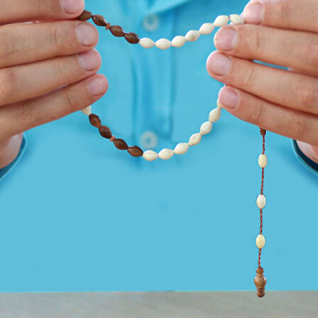 Sistemli Kuka İmameli Arpa Kesim Naturel Renk Deve Kemiği Tesbih