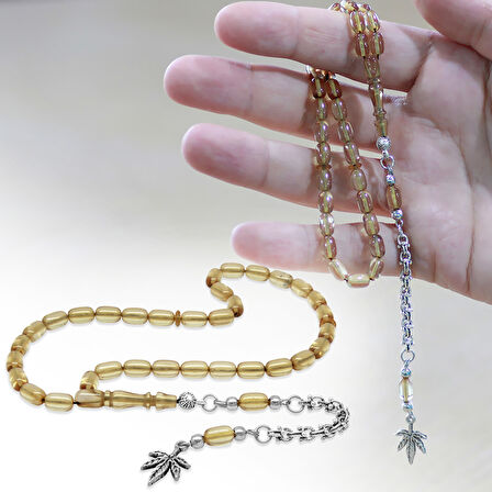 Kararmaz Metal Arnavut Zincir Püsküllü Kapsül Kesim Şeffaf Renk Bilek Boy Ateş Kehribar Tesbih