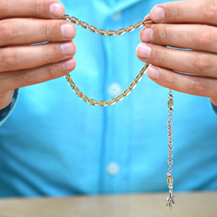 Kararmaz Metal Arnavut Zincir Püsküllü Kapsül Kesim Şeffaf Renk Bilek Boy Ateş Kehribar Tesbih