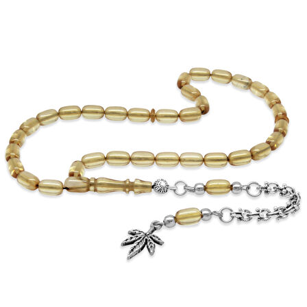 Kararmaz Metal Arnavut Zincir Püsküllü Kapsül Kesim Şeffaf Renk Bilek Boy Ateş Kehribar Tesbih