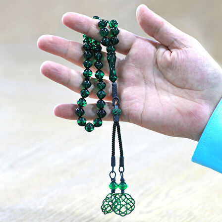 1000 Ayar Gümüş Özel Kazaz Püsküllü İstanbul Kesim Yeşil Ateş Kehribar Tesbih