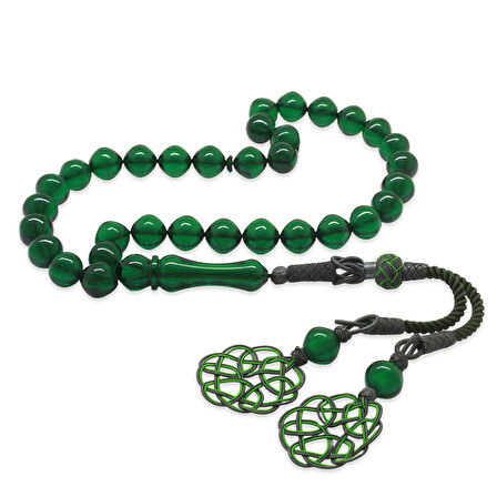 1000 Ayar Gümüş Özel Kazaz Püsküllü İstanbul Kesim Yeşil Ateş Kehribar Tesbih